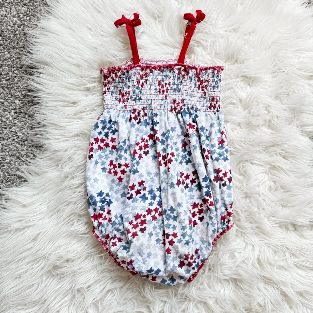 Burt’s Bees Baby Organic Smocked Bubble Romper Patriotic Stars 24M